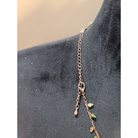 Vintage Green Rhinestone Fringe Necklace Copper Tone Boho Statement Jewelry - Picture 7 of 7